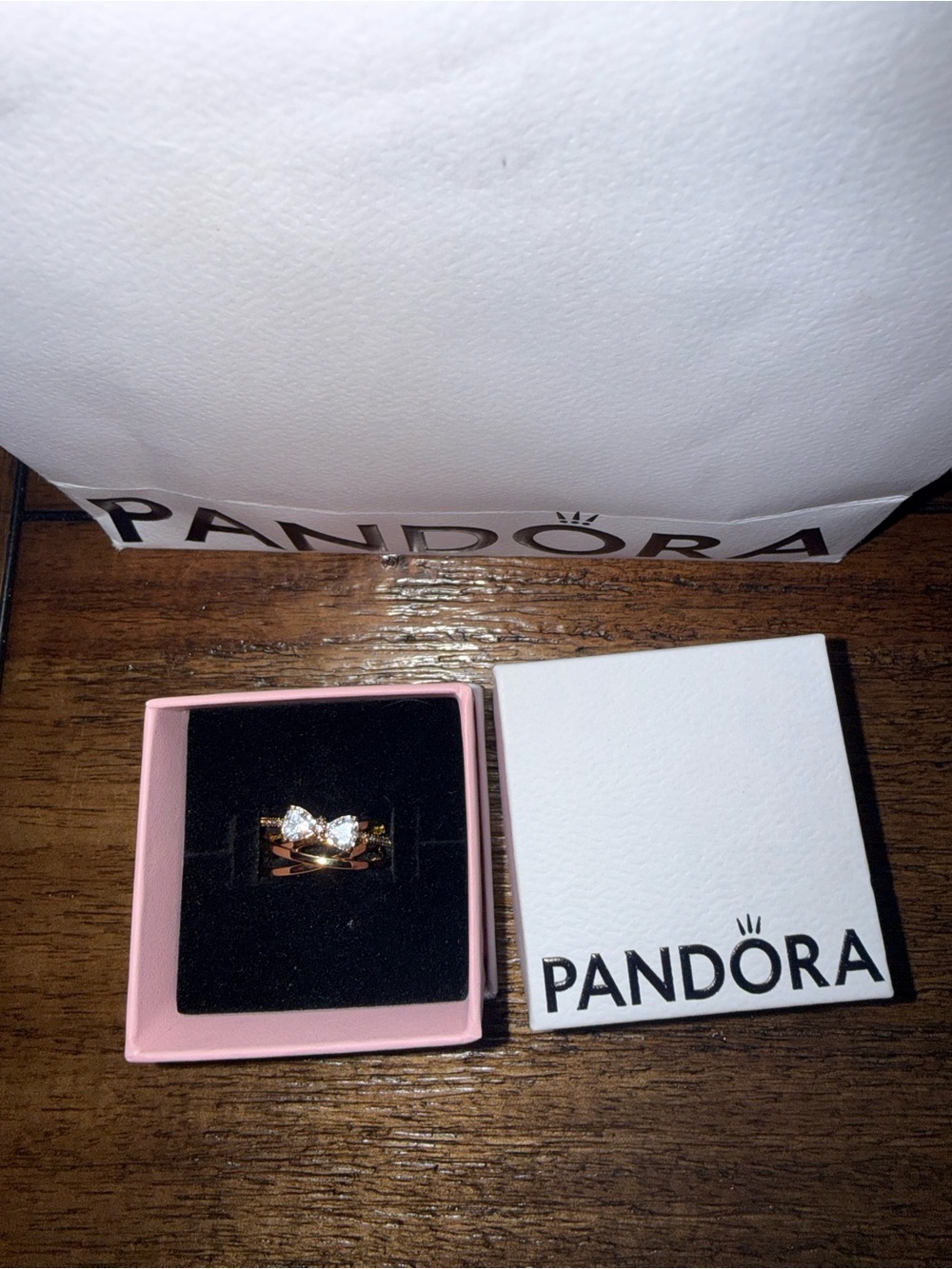 Pandora Sparkling Bow & Crossover Band Ring